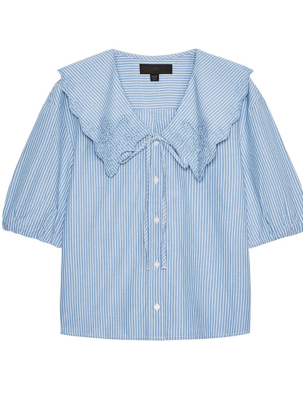 ZARA oversized striped embroidered peter pan collar shirt